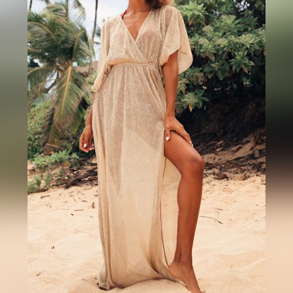 Lulu's Gold Maxi Dress Size Medium
